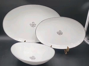 3-NORITAKE “BESSIE” 5788 – SERVING BOWL (1) , PLATTERS (2) PLATINUM BANDS - Picture 1 of 21