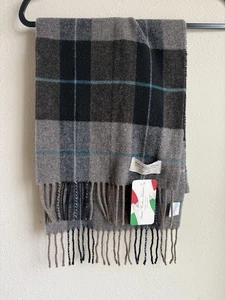 Bufanda italiana de lana Treasures gris a cuadros para hombre 100 % lana flecos hecha en Italia - Imagen 1 de 10