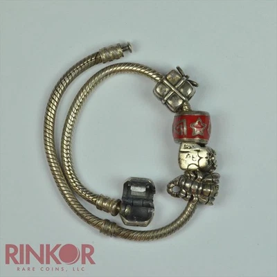 Sterling Silver Pandora Charm Bracelet Cat and Present Charms - 025 - Image 1 of 2