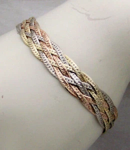 CHARMING ESTATE ITALIAN WEAVE STERLING SILVER YELLOW & ROSE VERMEIL BRACELET, 7" - Picture 1 of 1