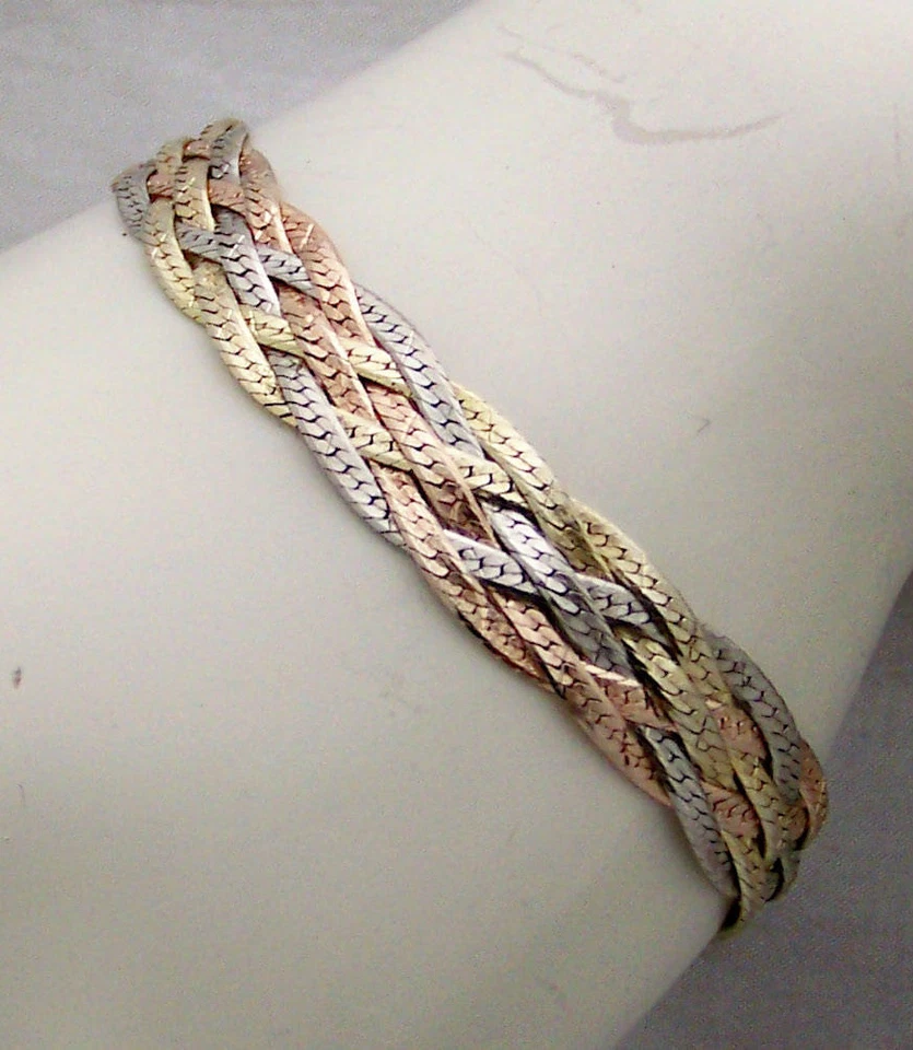 CHARMING ESTATE ITALIAN WEAVE STERLING SILVER YELLOW & ROSE VERMEIL BRACELET, 7" - Image 1 of 1