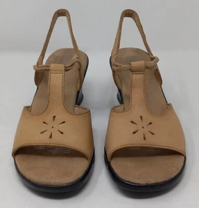 Dr Scholls Tan Beige Suede Leather Cutout Slip On Sling Back Sandals Size 9 - Picture 1 of 10