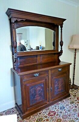 Lovely Antique Edwardian Mahogany Mirror Backed Sideboard With Wine Cooler Tray. • 245.46£