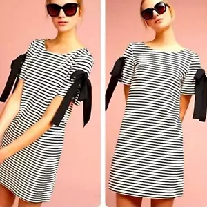 Maeve x Anthropologie Striped Tie-Sleeve T-Shirt Dress Black White Petite LP - Picture 1 of 5