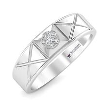 14K White Gold Finish 925 Silver Simulated Diamond Mens Pinky Wedding Band Ring
