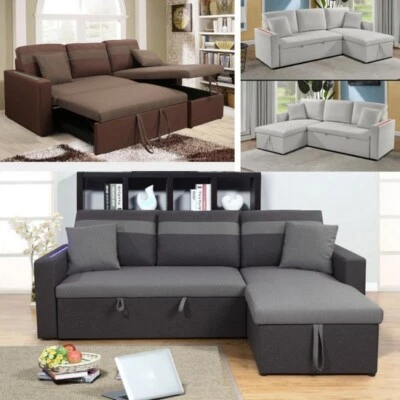 Divano letto angolare contenitore reversibile 223cm grigio marrone bianco led /1 - Immagine 1 di 4