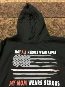 GILDAN NOT ALL HEROES WEAR CAPES MOM WEARS SCRUBS YOUTH MEDIUM BLACK HOODIE NEW! - Picture 1 of 4