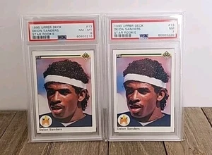 2 x 1990 Upper Deck Star Rookie #13 Deion Sanders RC Yankees PSA 8 & 7 Raiders - Bild 1 von 2