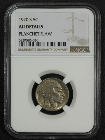 1920 S Buffalo Nickel NGC AU Details Planchet Flaw Mint Error Cover