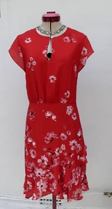 PORTMANS Red Floral Print DRESS Size Aus 16 Pink White Cocktail Cottagecore - Picture 1 of 6