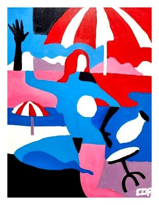 PINTURA ORIGINAL CORBÉLICA 16X20 VERANO PLAYA DAMA COLORIDO ARTE LIENZO GRANDE Foto 1 de 4