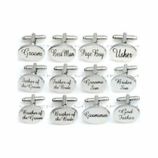 Mens Wedding Cufflink SILVER OVAL Cuff Links Groom Best Man Usher Gift cufflinks