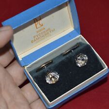 ! Antique Art Deco 1950s Genuine Rock Crystal ! russian Cufflinks SILVER 875 vtg