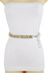 Women Elegant Belt Silver Metal Chain Link Gold Beads Mesh Waistband Plus XL XXL - Picture 1 of 12
