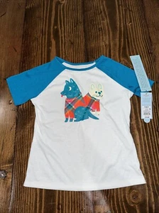 Cat & Jack Girls Size S (6/7) Dog Themed Henley T-Shirt - Blue/White - Picture 1 of 6