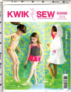 "Girls' Cover-up & Swimsuits" ©2013 Kwik Sew Sewing Pattern # K3998 UNCUT XXS-L - Picture 1 of 5