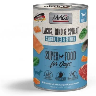 MAC's Dog Getreidefreies Nassfutter für Hunde mit Lachs, Rind und Spinat 400g - Bild 1 von 2