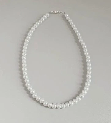 Collar de perlas blancas FW naturales redondas AAA de 6-7 mm para mujer joyería broche de plata Foto 1 de 3