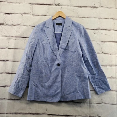 Talbots Blazer Womens 12 Blue Linen One Button Notch Lapel Lined Jacket - Image 1 of 4