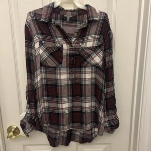 WOMEN'S BURGANDY&WHITE RAYON LONG SLEEVE SHIRT- BY: CHARLOTTE RUSSE - SIZE: XS - Picture 1 of 5