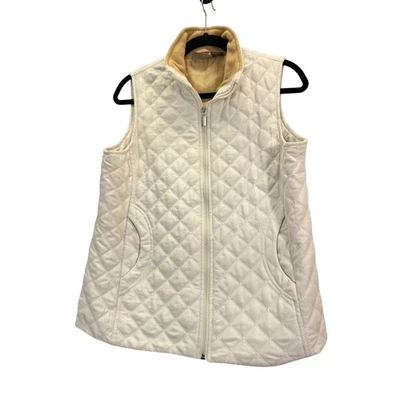 Jane Ashley Casual Lifestyle Women Quilted Vest Beige Fleece Lined Collar Zip L - Image 1 of 4