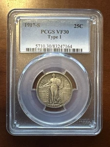 1917-S Standing Liberty Quarter 25C - PCGS VF30 Type 1, No Stars - Picture 1 of 2