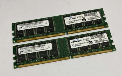 2GB (2 x 1GB) Micron / Crucial PC3200U 400MHz DDR1 Non-ECC Computer Memory RAM - Image 1 of 4