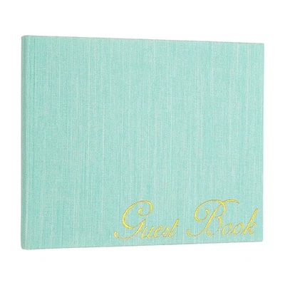Elegante libro de visitas, libro de invitados de boda de tela de 9"x7", verde Foto 1 de 4
