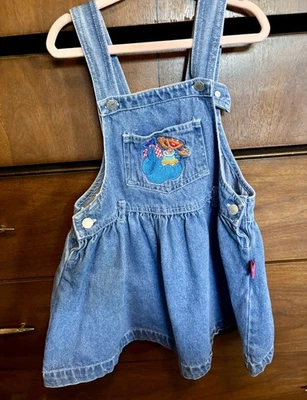 VTG Y2K  Sesame Street Girls 4T Denim Overall Dress Embroidered Cookie Mon & Zoe - Image 1 of 4