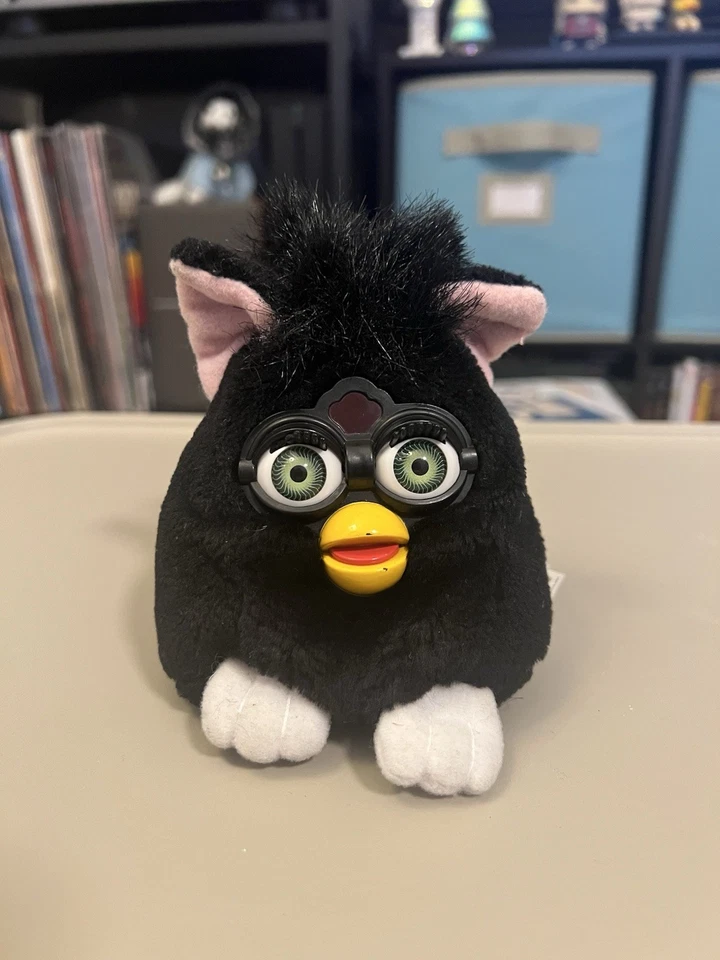 Furby Buddies 毛绒豆豆 | 黑色带绿色眼睛 | Tiger 1999 70-700 — 第 1/4 张图片