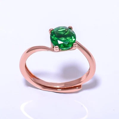 Emerald Quartz (Simulated) Antique Design Rose Gold Plated Ring Adjst RC7377-143 - Image 1 of 4