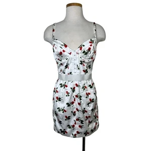 For Love and Lemons Love Song Bustier Satin Mini Dress Roses White Womens Small - Afbeelding 1 van 8