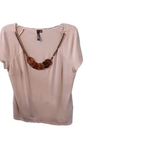 Women's Tan Necklace Blouse Essentials By Milano L NWT - Picture 1 of 5