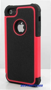 for iPhone 5 5s rugged hot pink black triple layers hard soft case + // - Picture 1 of 4