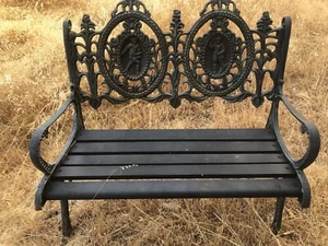 Shipping Now Avail  * Ornate Heavy Cast Iron Bench Victorian Seasons Design - Picture 1 of 7