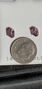 Amethyst Labcreated Oval Cut Stud Earrings 14kt Solid Yellow Gold  - Picture 1 of 12