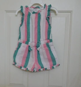 Janie and Jack Striped Ruffle Trim Linen Blend Shorts Romper sz 4 - Picture 1 of 1