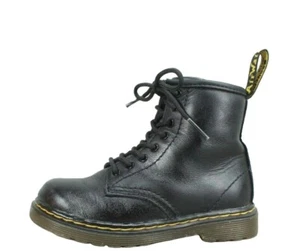 Dr. Martens 1460 Kids Black Leather Round Toe Lace Up Side Zip Boots Sz UK8 US9 - Picture 1 of 9
