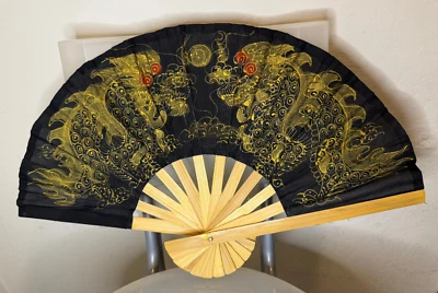 粉丝黑色泰国折叠龙手工木制泰国家居装饰พัดช้างสีดําแดง — 第 1/3 张图片