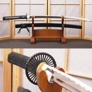 Genial espada japonesa negra afilada samurai katana acero al carbono corte espiga completa bambú - Imagen 1 de 12