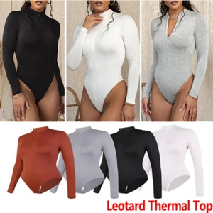 Women Mock Turtle Long Sleeve Bodysuits Shapewear Seamless Slimming Jumpsuits US - Picture 1 of 12