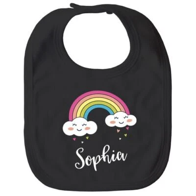 SPECIALME Personalised Baby Bib With Name Rainbow Cloud Heart Cotton