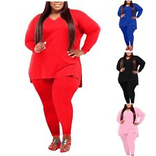 Women's Plus Size Women's Fashion V Neck Long Sleeved Trousers Casual Solid