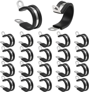 25 PCS 1Inch Cable Clamps,Rubber Cushioned Insulated Clamp,Stainless Steel Wir.. - Picture 1 of 6
