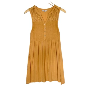 Wallflower Dress Womens L Yellow Lace Button Front Gauzy Smocked Dropped Waist - Picture 1 of 11