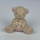 Vintage Teddy Bear Holding Flowers Figurine Collectable Ornament Ceramic Pink