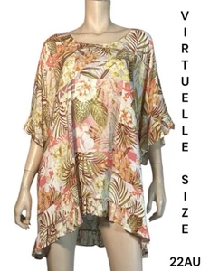 🌻VIRTUELLE SIZE 22AU TROPICAL FLORAL PINT RUFFLE TUNIC TOP RUFFLE HEMLINE - Picture 1 of 10