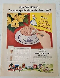 Borden's 1955 holandés chocolate helado Holanda Delft taza platillo anuncio - Imagen 1 de 1