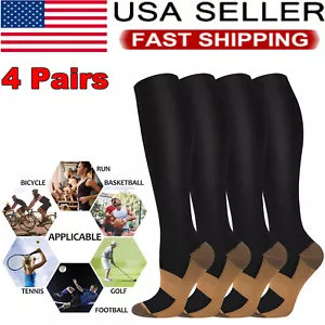 4 Pairs Cooper Compression Socks Women Men 20-30mmhg Medical Knee High Stockings - Picture 1 of 13