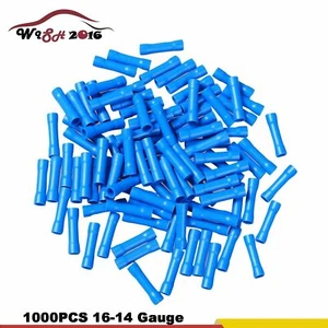 1000 PIEZAS Calibre 16-14 Conectores de engarce de cuello de alambre azul Aislamiento de terminales de vinilo AWG - Imagen 1 de 8